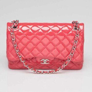 Chanel Pink Quilted Patent Leather Classic Jumbo Double Flap Bag